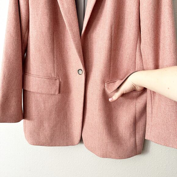 NWOT LOFT Blush Herringbone Longline Wool Blend Blazer women's plus size 16 - Picture 4 of 16